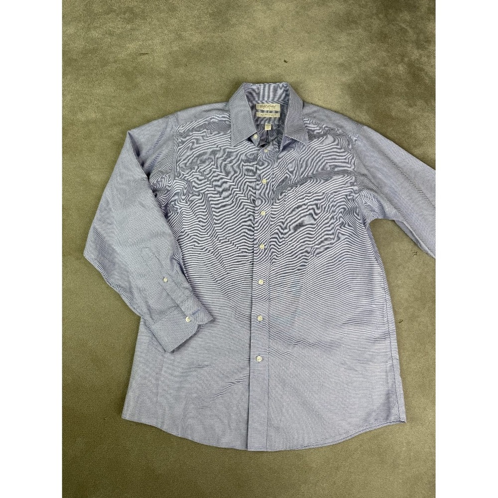 Roundtree & Yorke Gold Label Mens 16/33 Blue Fitted Dobby Non-Iron Dress Shirt